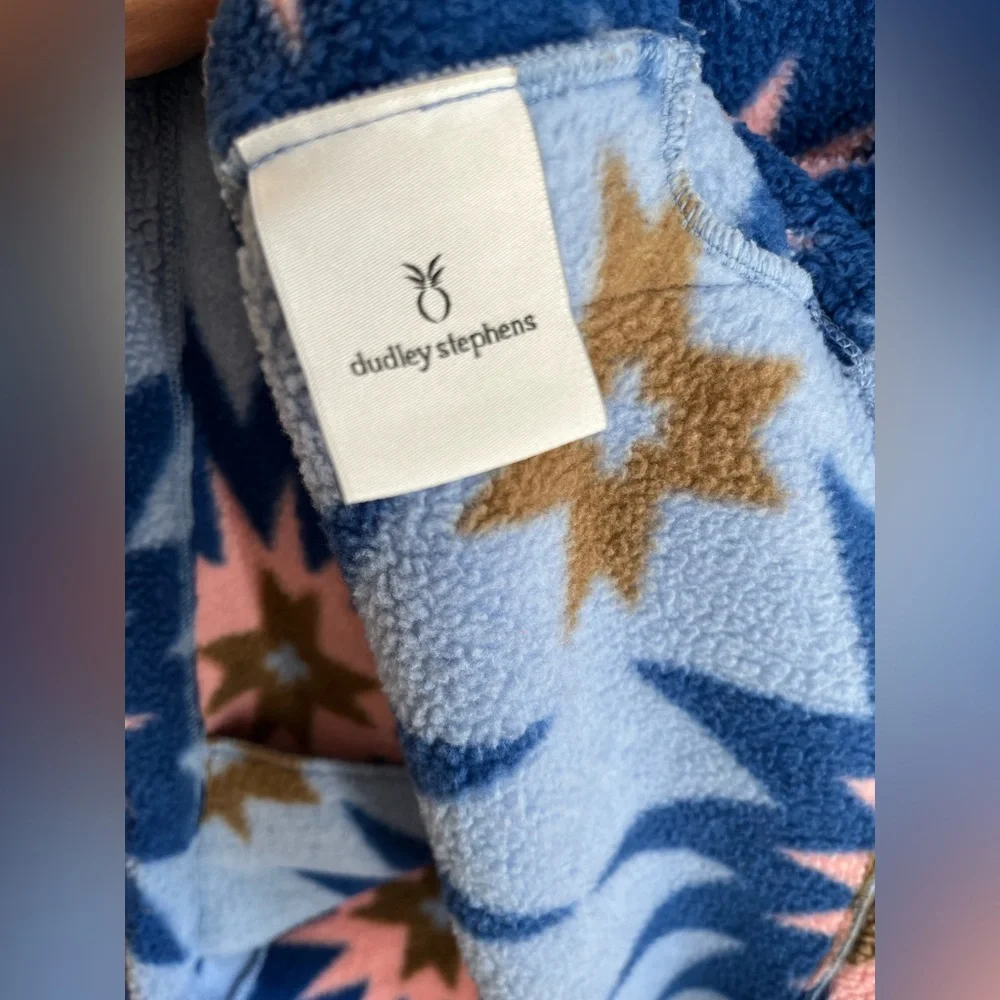 DUDLEY STEPHENS Fleece Half Zip Pullover Women S Blue Pink Americana Patchwork - Picture 5 of 10